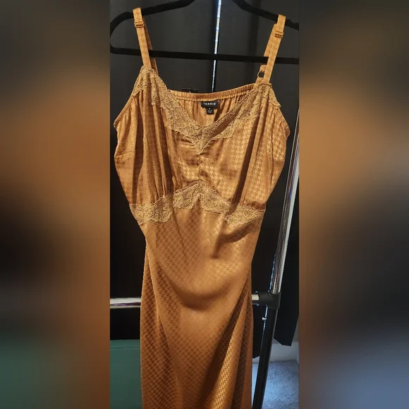 Torrid Gold Maxi Dress with Elegant V-Neckline - Picture 2 of 3